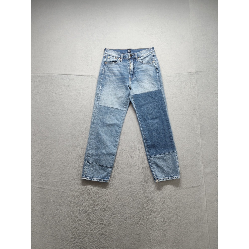Gap Women Jean 25P Blue Denim Slim Fit Light Wash Patchwork Mid Rise Stretch